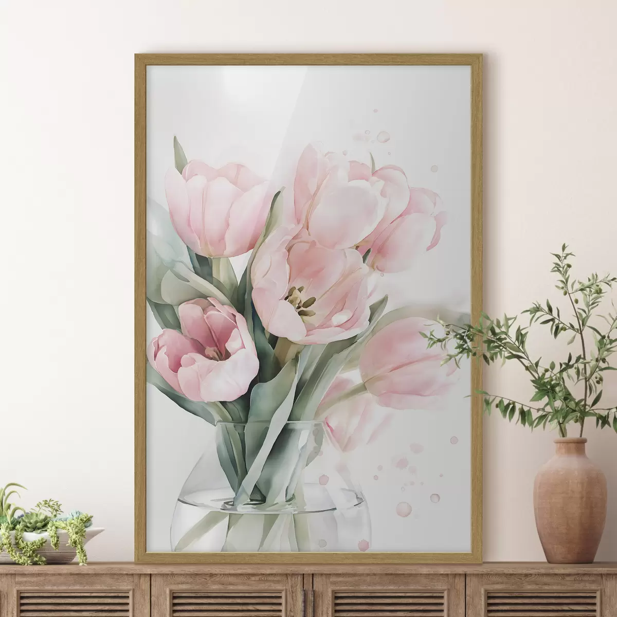 Poster Lalele roz delicate, în stil acuarelă f49225