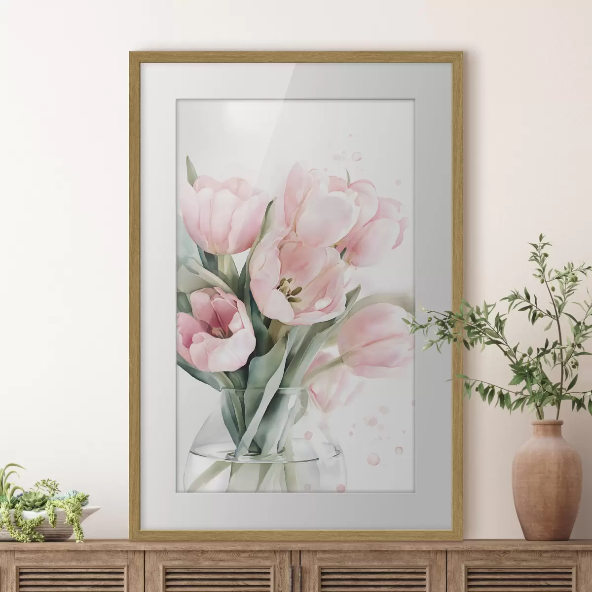 Poster Lalele roz delicate, în stil acuarelă f49225