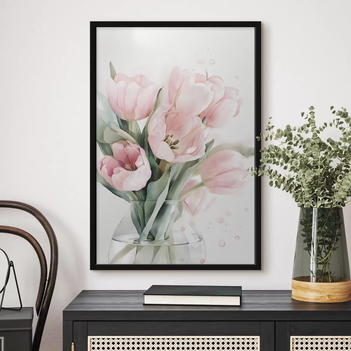 Poster Lalele roz delicate, în stil acuarelă f49225