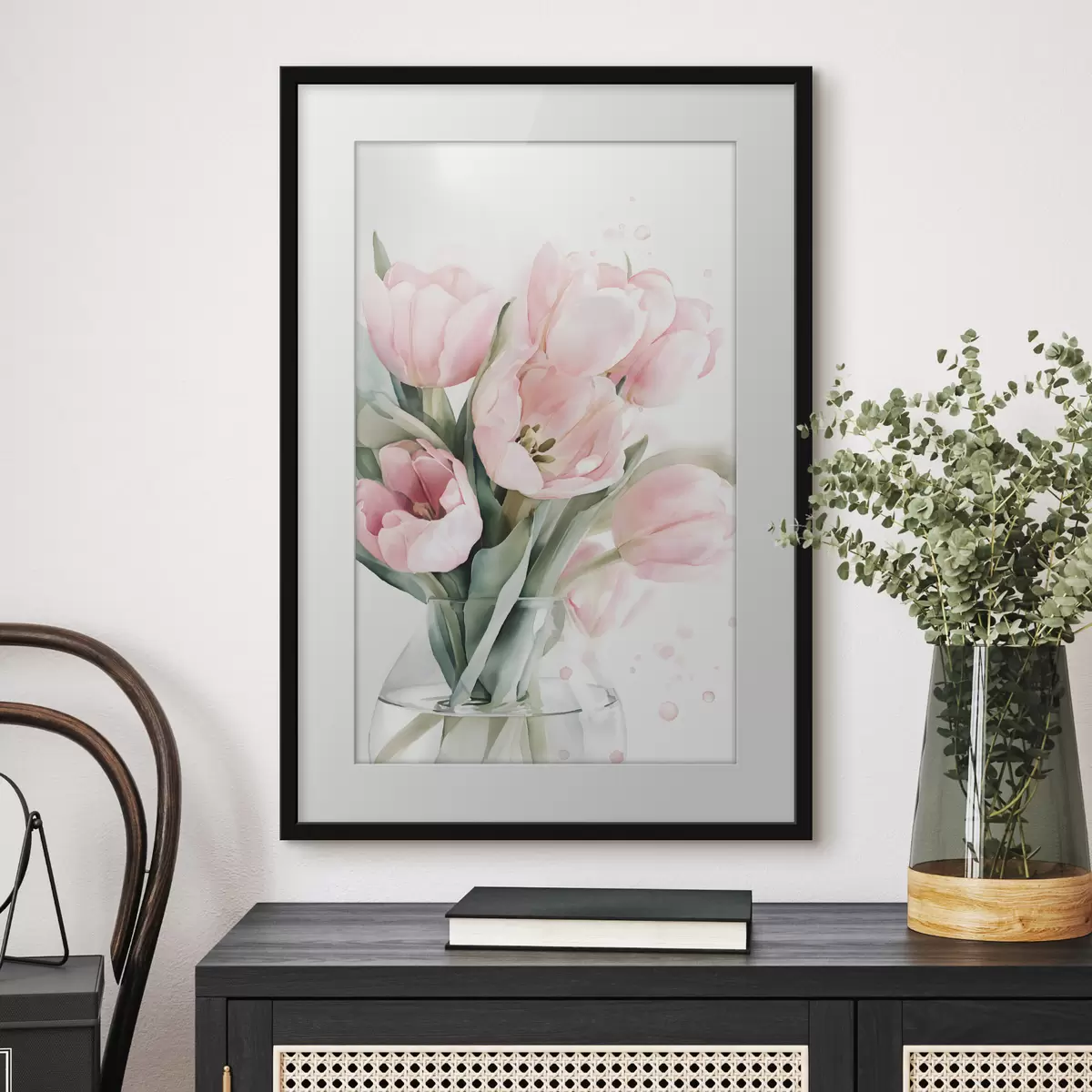 Poster Lalele roz delicate, în stil acuarelă f49225
