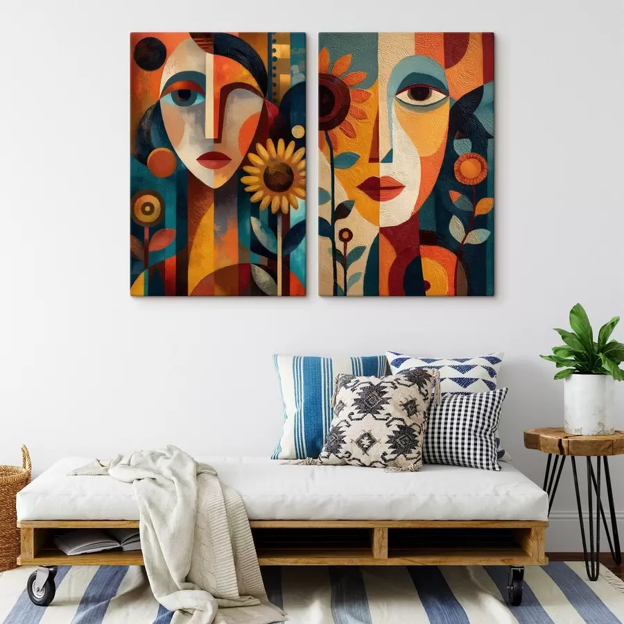 Tablouri Portrete abstracte ale unor fete cu flori, în stil etnic m30532