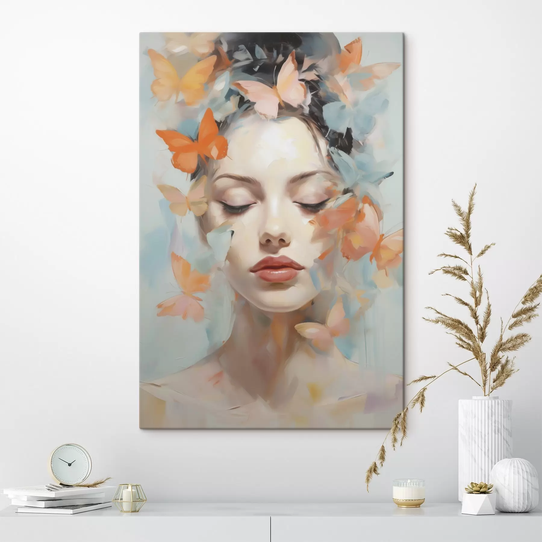 Tablouri Portret abstract al unei fete cu fluturi, imitație de pictură s49403