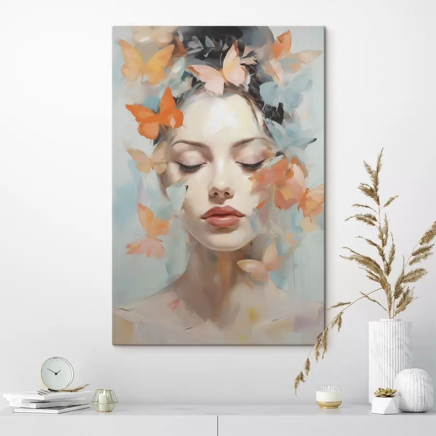 Tablouri Portret abstract al unei fete cu fluturi, imitație de pictură s49403
