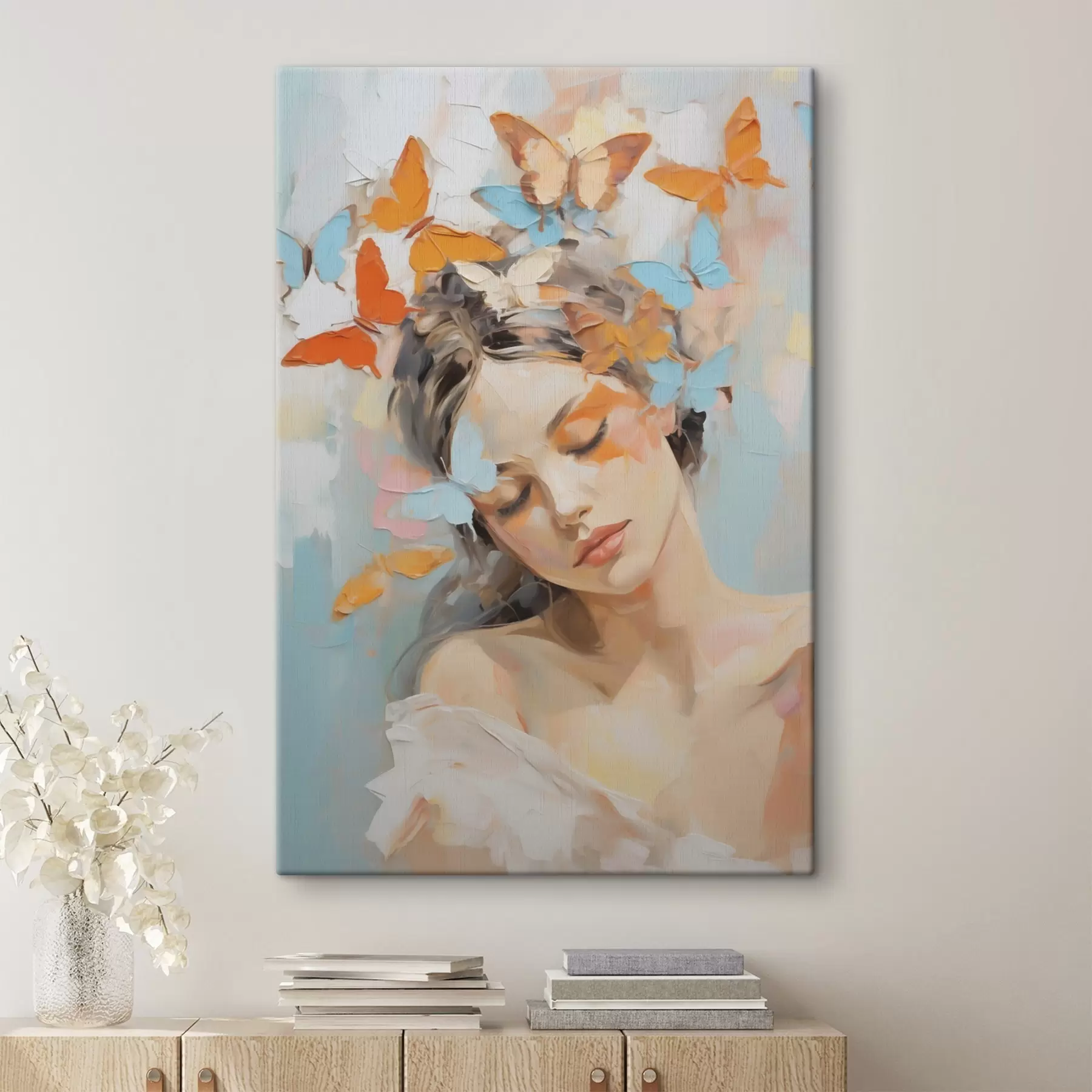 Tablouri Pictură în stil abstract cu fete și fluturi s49404