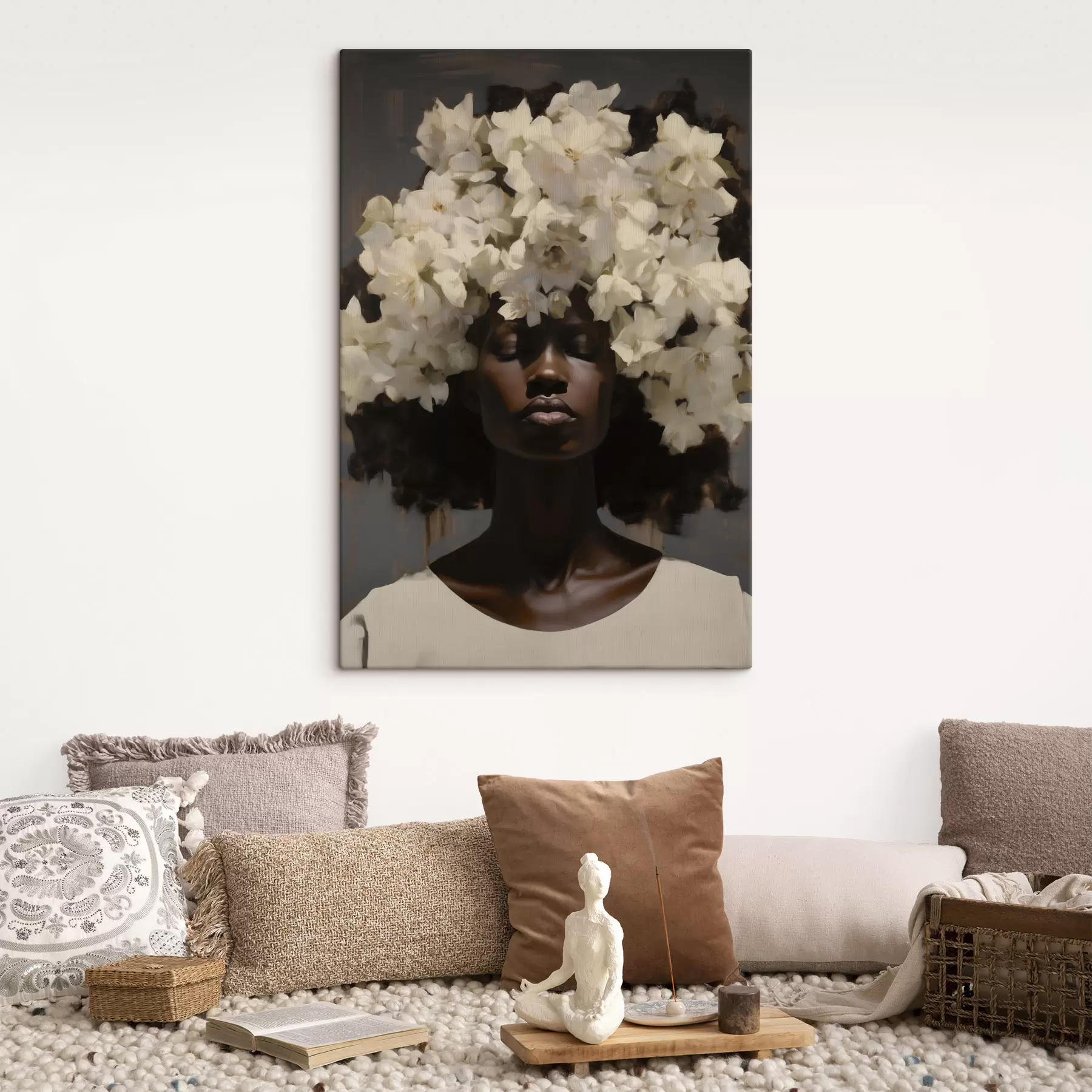 Tablouri Femeie cu flori albe s49455