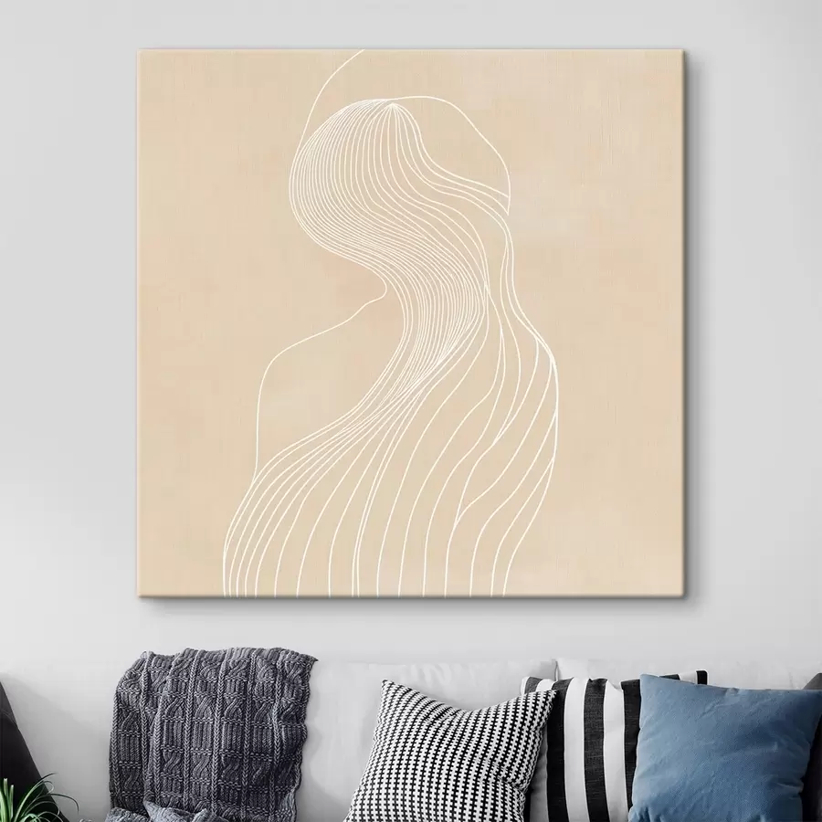 Tablouri Siluetă feminină abstractă, conturată cu linii albe, în stil minimalist s48875
