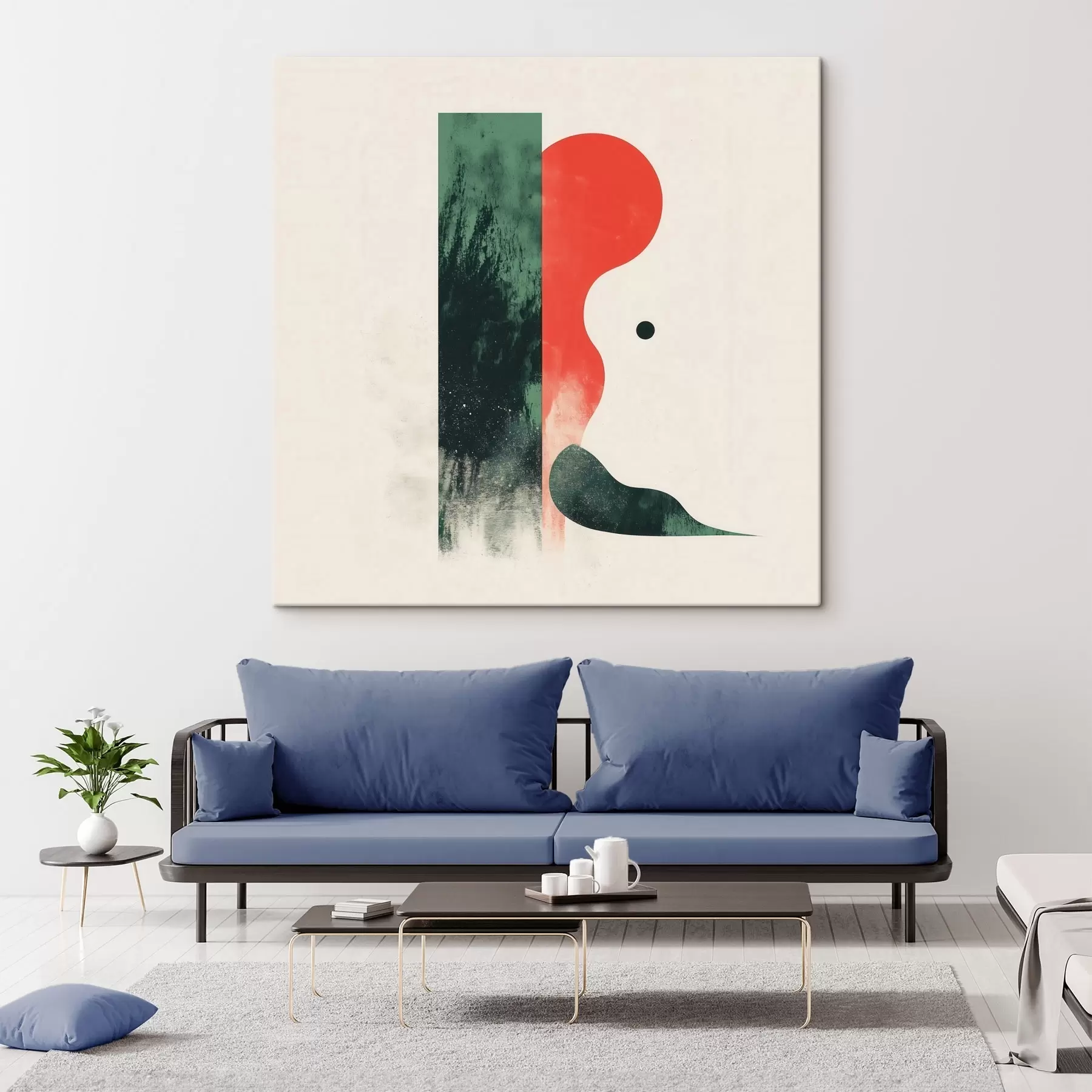 Tablouri Compoziție geometrică contemporană cu forme abstracte în roșu și verde s48888