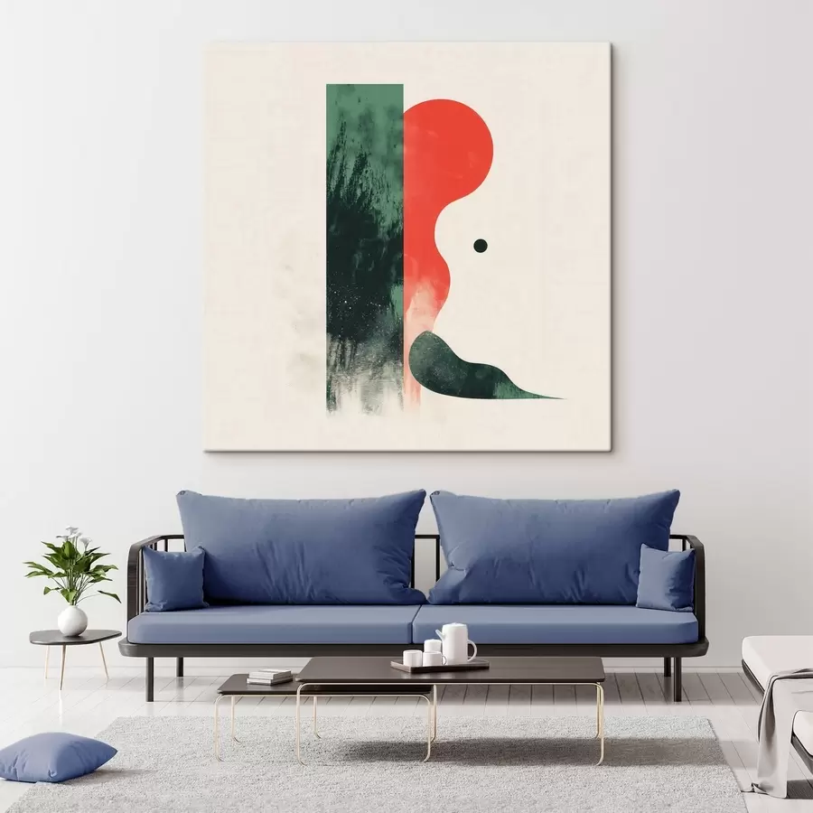 Tablouri Compoziție geometrică contemporană cu forme abstracte în roșu și verde s48888