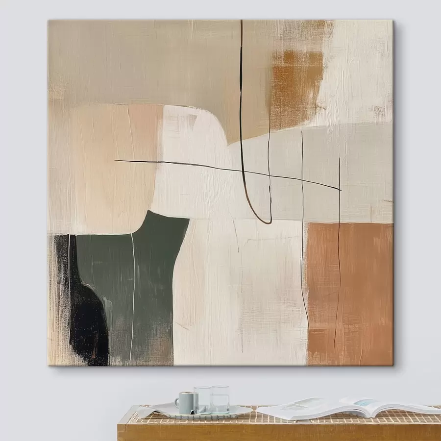 Tablouri Pictură abstractă de interior în nuanțe de pastel, ocru și măslin s48889