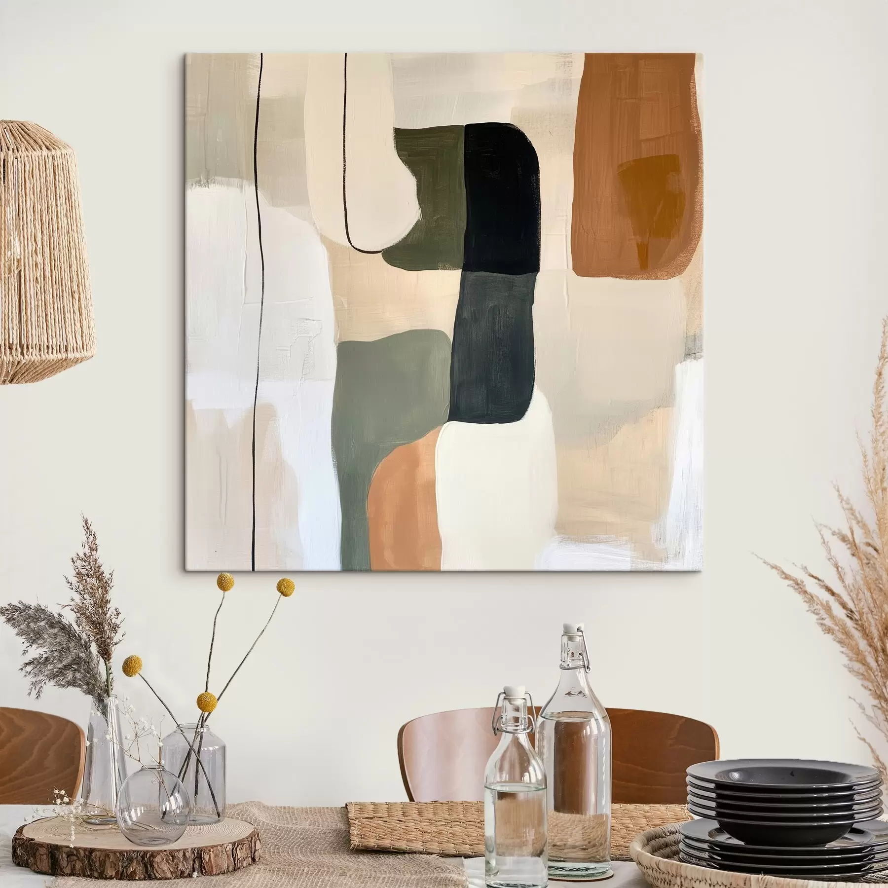 Tablouri Compoziție abstractă contemporană cu blocuri de culoare și o linie grafică elegantă s48890