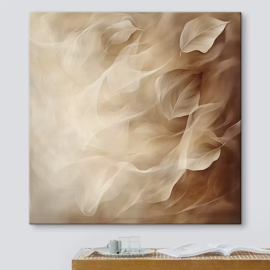 Tablouri Frunze delicate într-o paletă de culori bej-maro, redate într-un stil pictural contemporan s48892