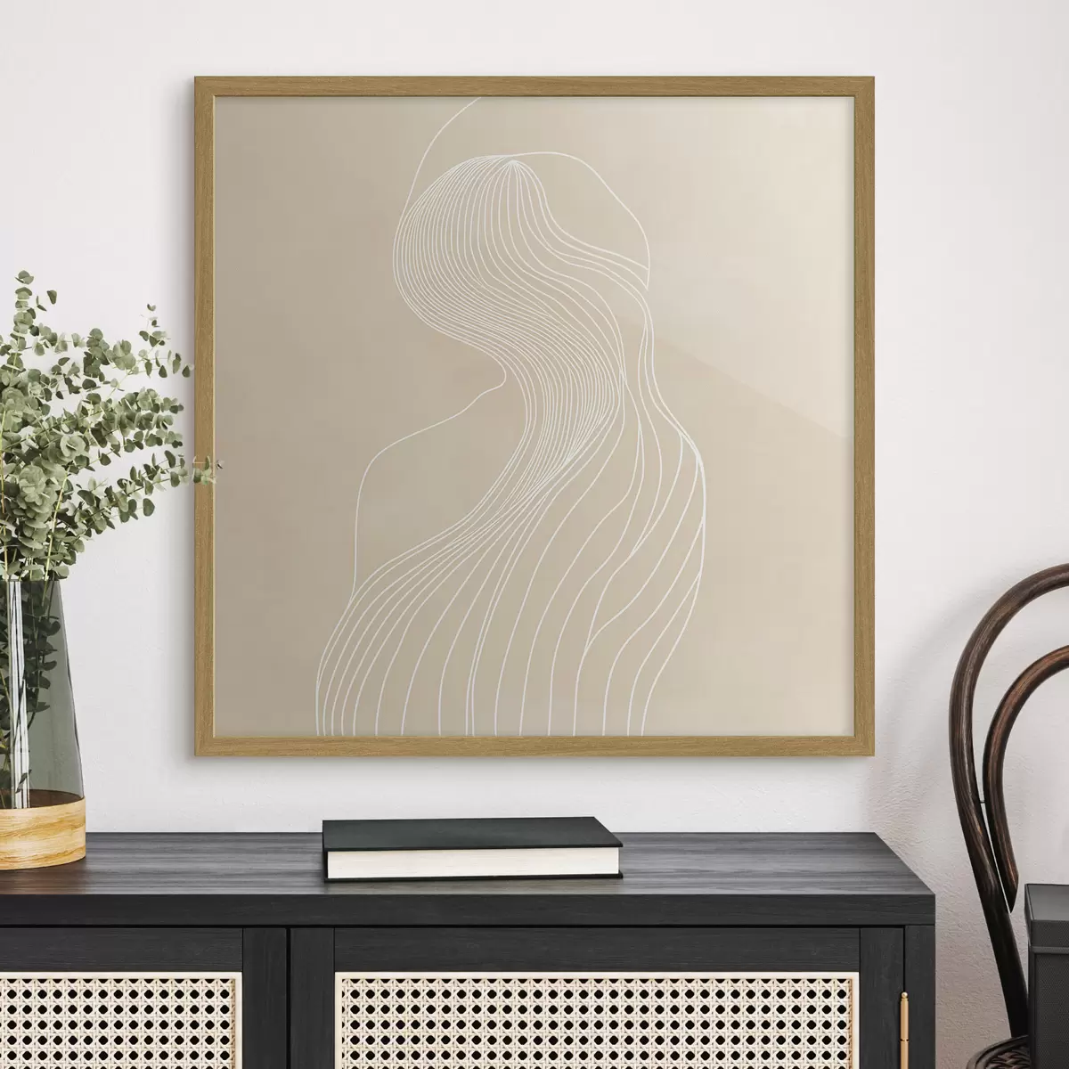 Poster Siluetă feminină abstractă, conturată cu linii albe, în stil minimalist f48875