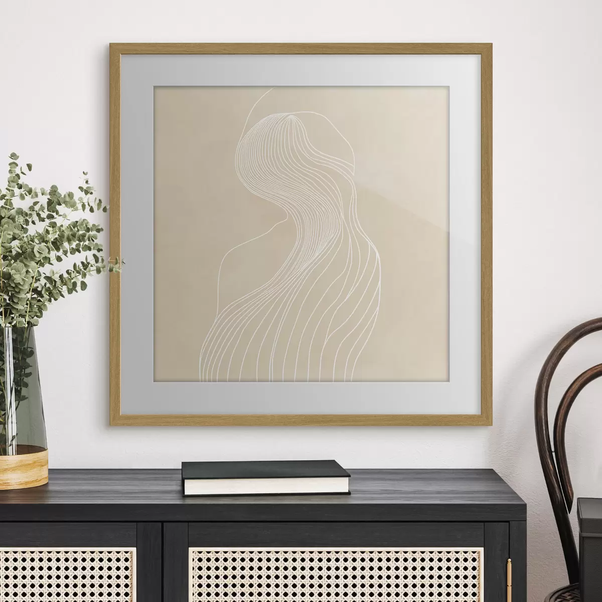 Poster Siluetă feminină abstractă, conturată cu linii albe, în stil minimalist f48875