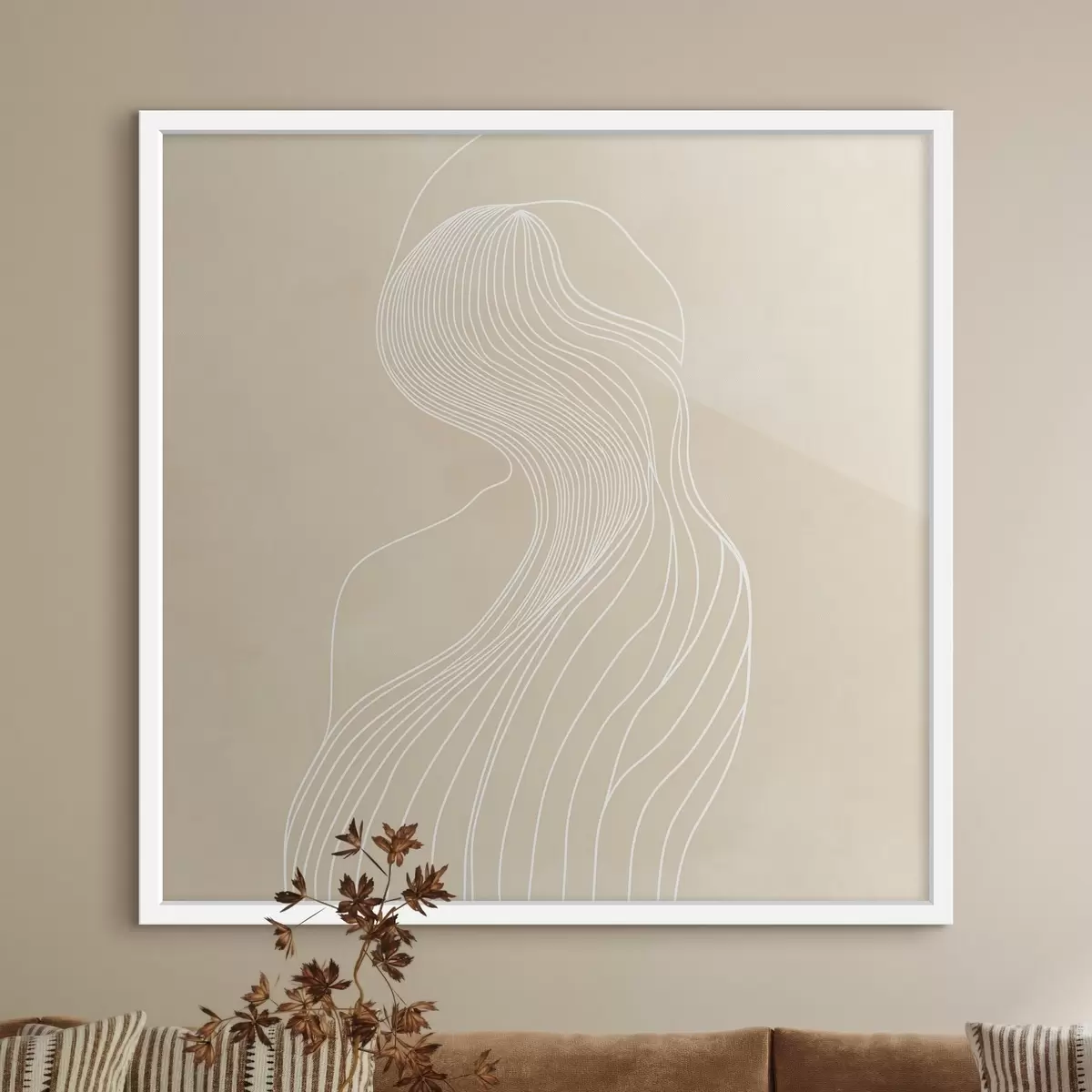 Poster Siluetă feminină abstractă, conturată cu linii albe, în stil minimalist f48875