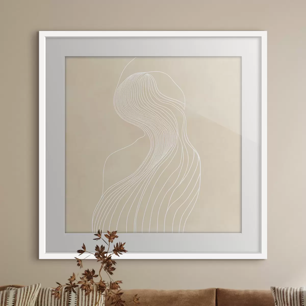 Poster Siluetă feminină abstractă, conturată cu linii albe, în stil minimalist f48875