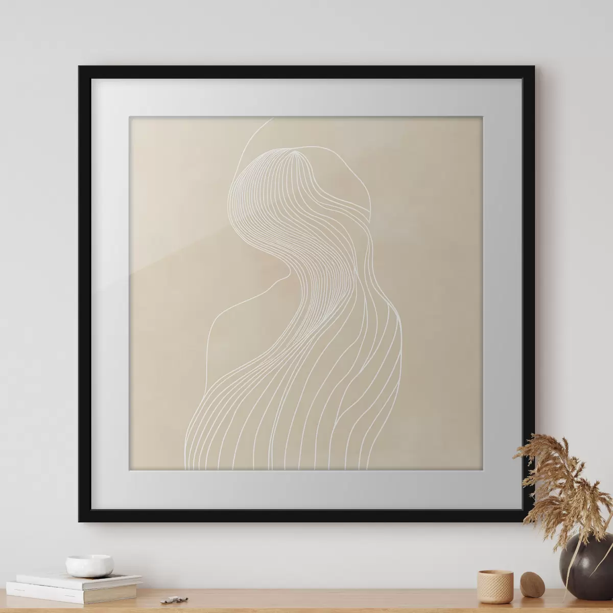 Poster Siluetă feminină abstractă, conturată cu linii albe, în stil minimalist f48875