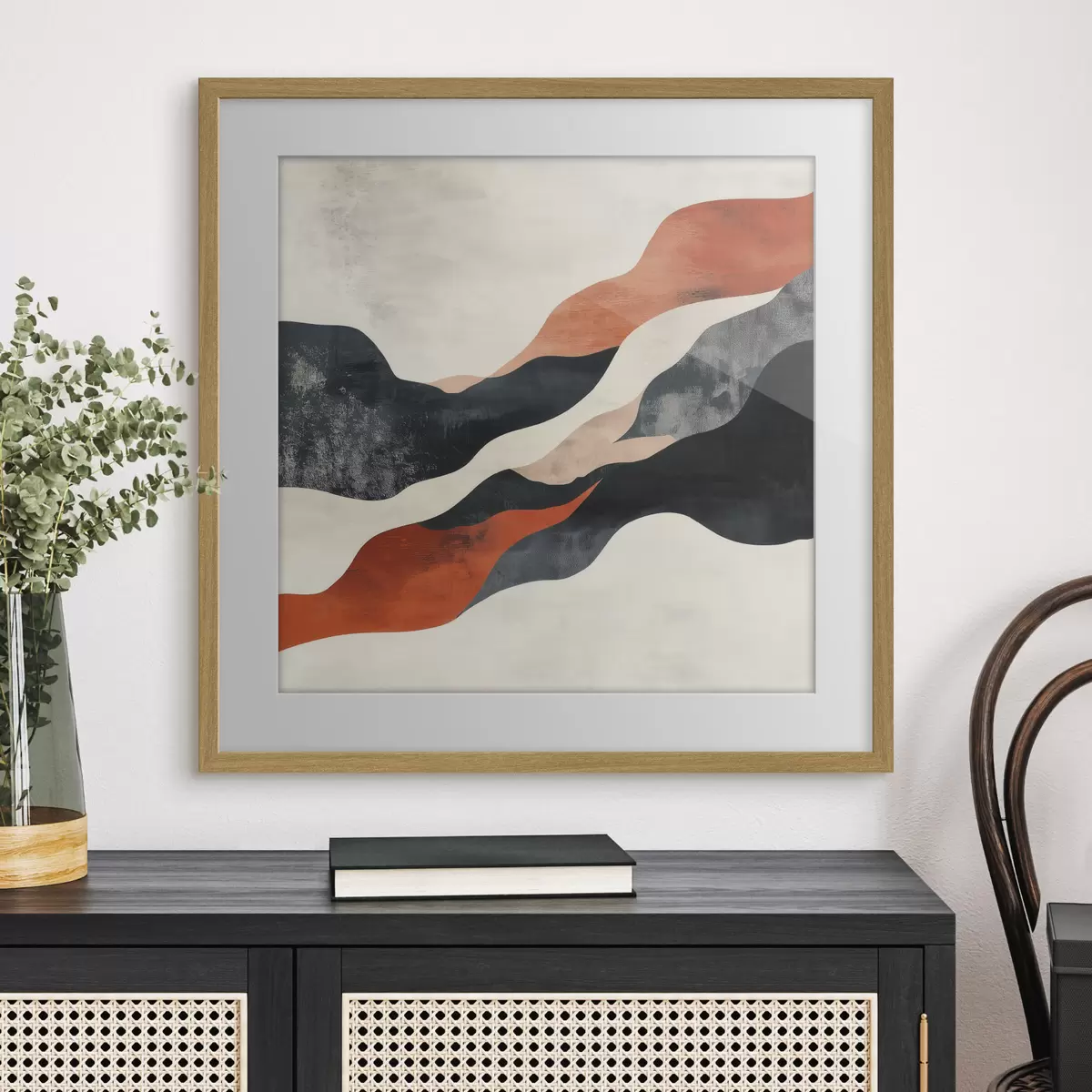 Poster Peisaj abstract ondulat, într-o paletă cromatică contrastantă de teracotă și albastru închis f48881