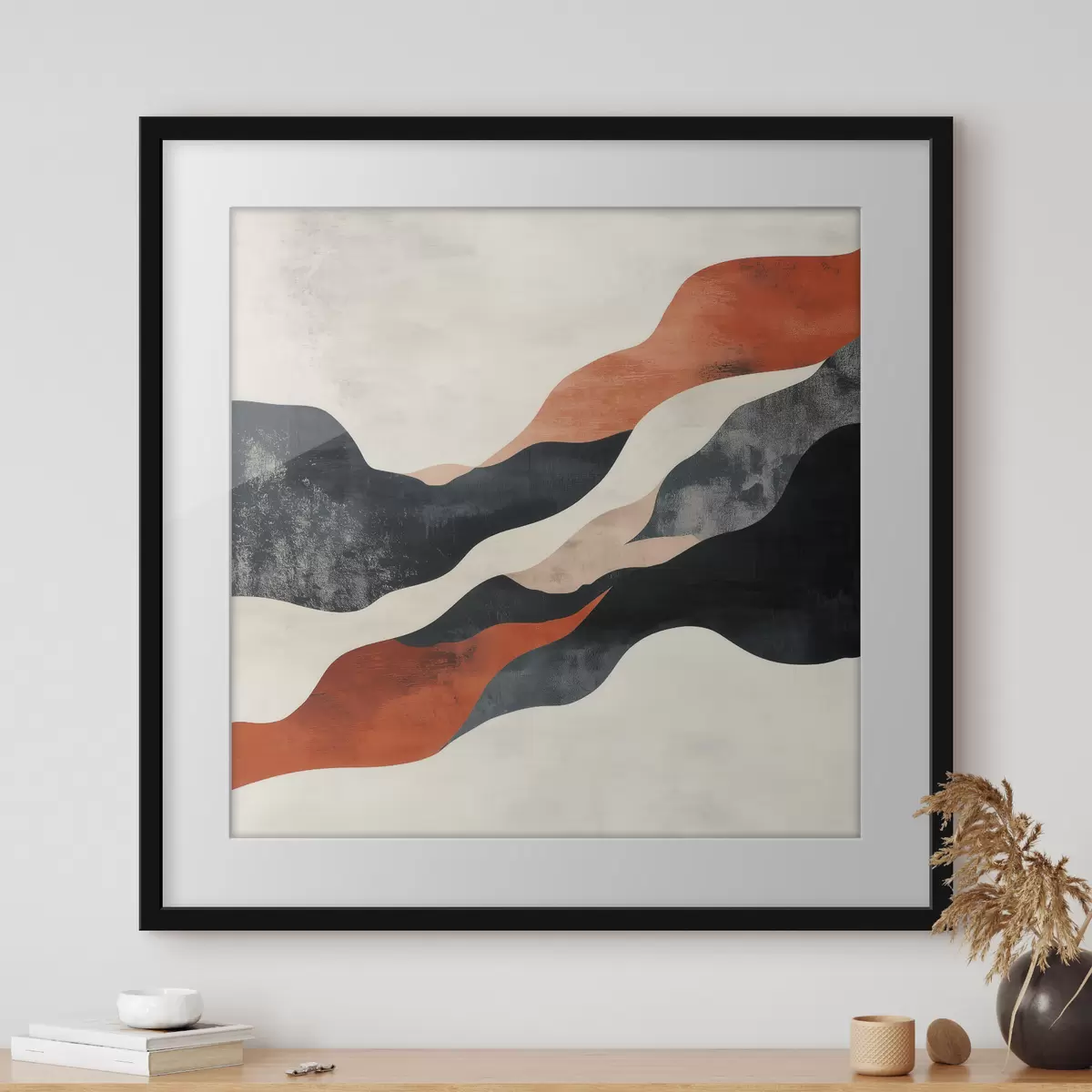 Poster Peisaj abstract ondulat, într-o paletă cromatică contrastantă de teracotă și albastru închis f48881