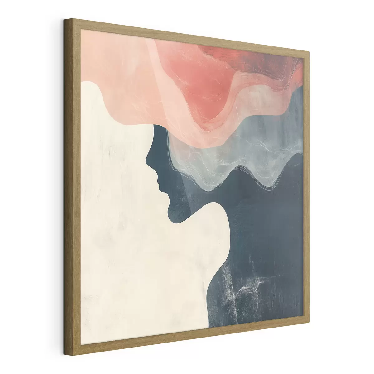 Poster Siluetă feminină abstractă, cu valuri de culoare coral și albastru, într-un stil minimalist f48882
