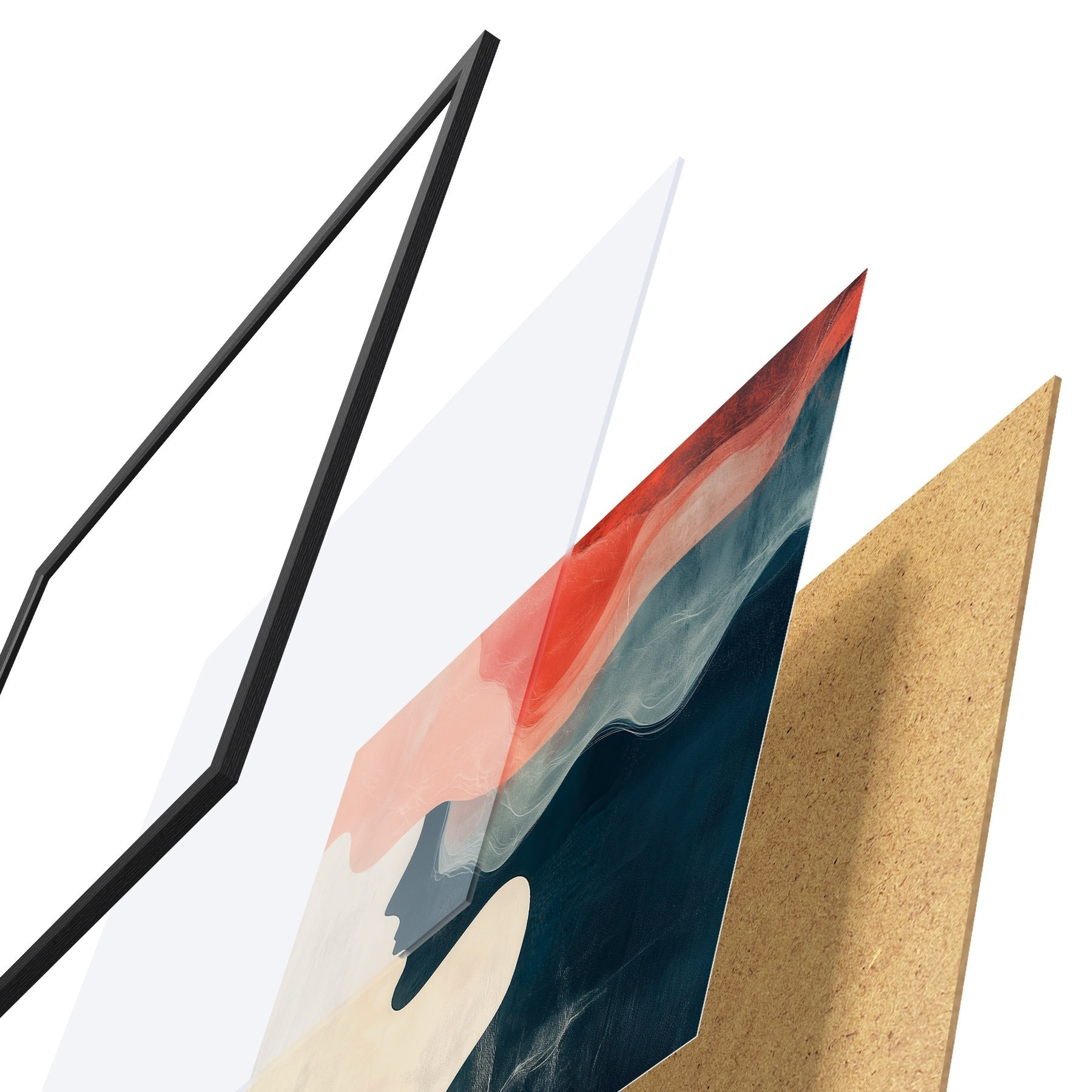 Poster Siluetă feminină abstractă, cu valuri de culoare coral și albastru, într-un stil minimalist f48882