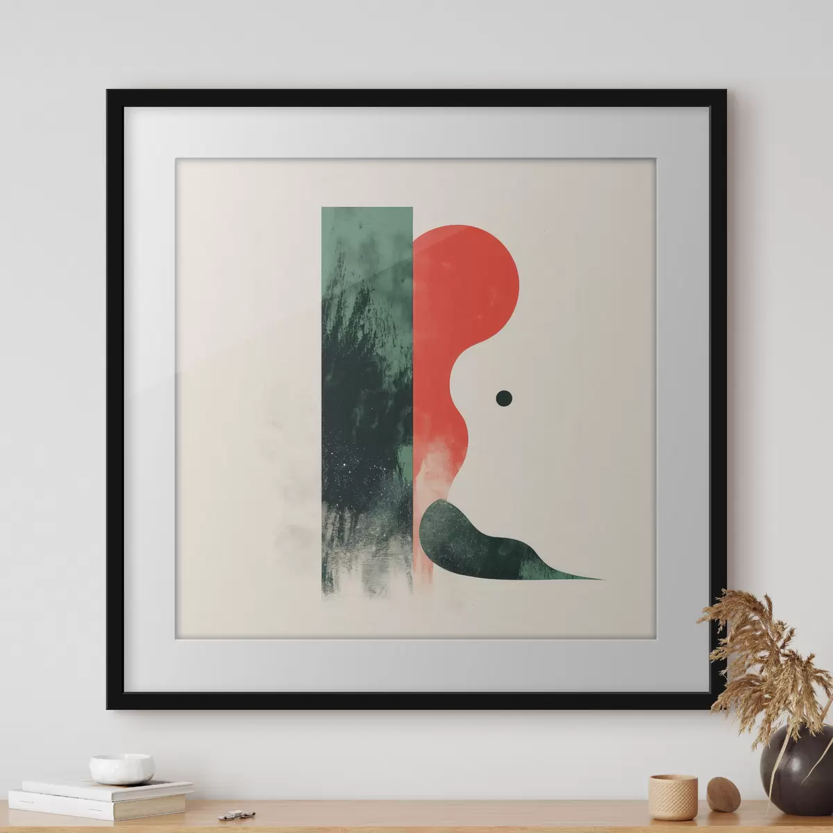 Poster Compoziție geometrică contemporană cu forme abstracte în roșu și verde f48888