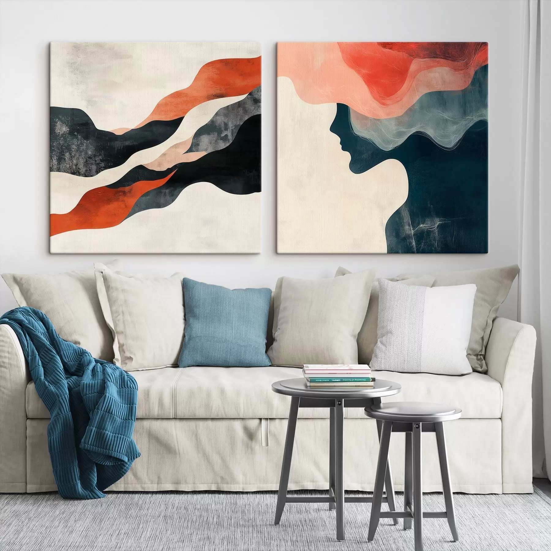 Tablouri Compoziție decorativă cu valuri delicate și accente contrastante, realizată într-un stil pictural contemporan m30367