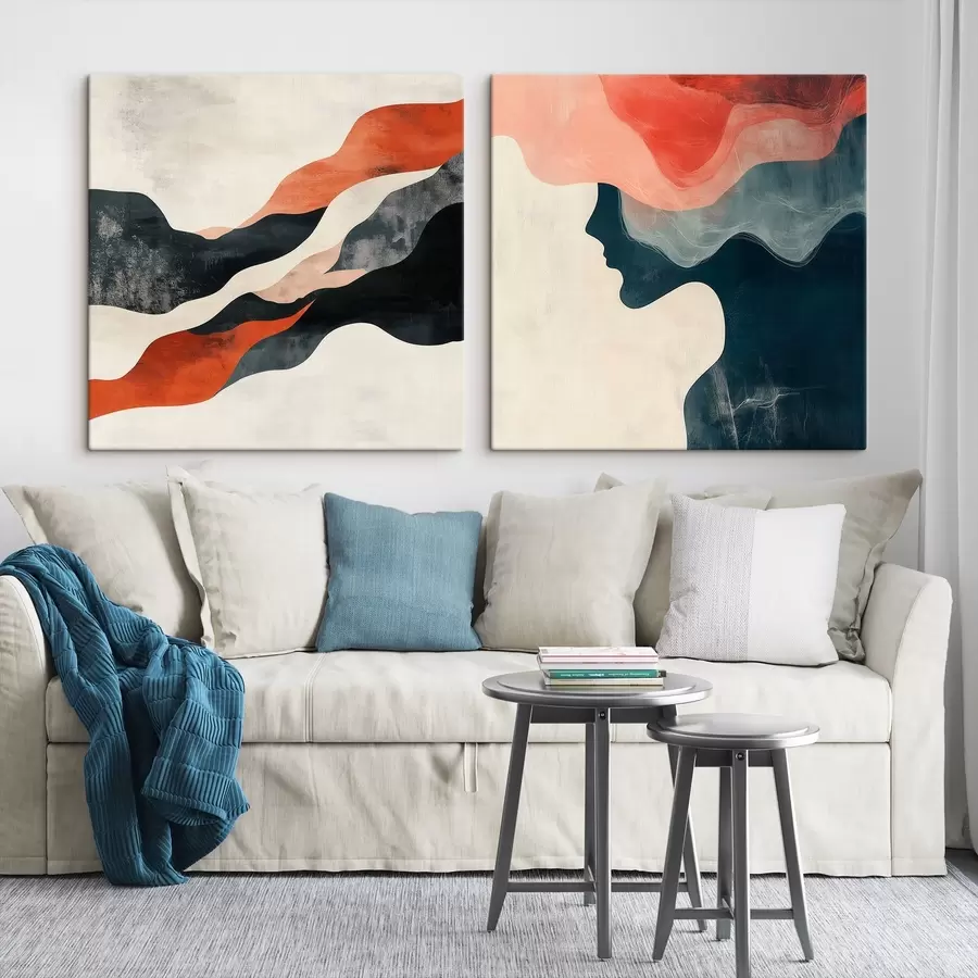 Tablouri Compoziție decorativă cu valuri delicate și accente contrastante, realizată într-un stil pictural contemporan m30367