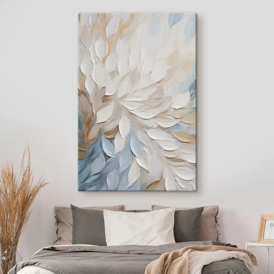 Tablouri Pictură abstractă cu textură, imitând tușele de pensulă în nuanțe de alb, albastru și bej s49464
