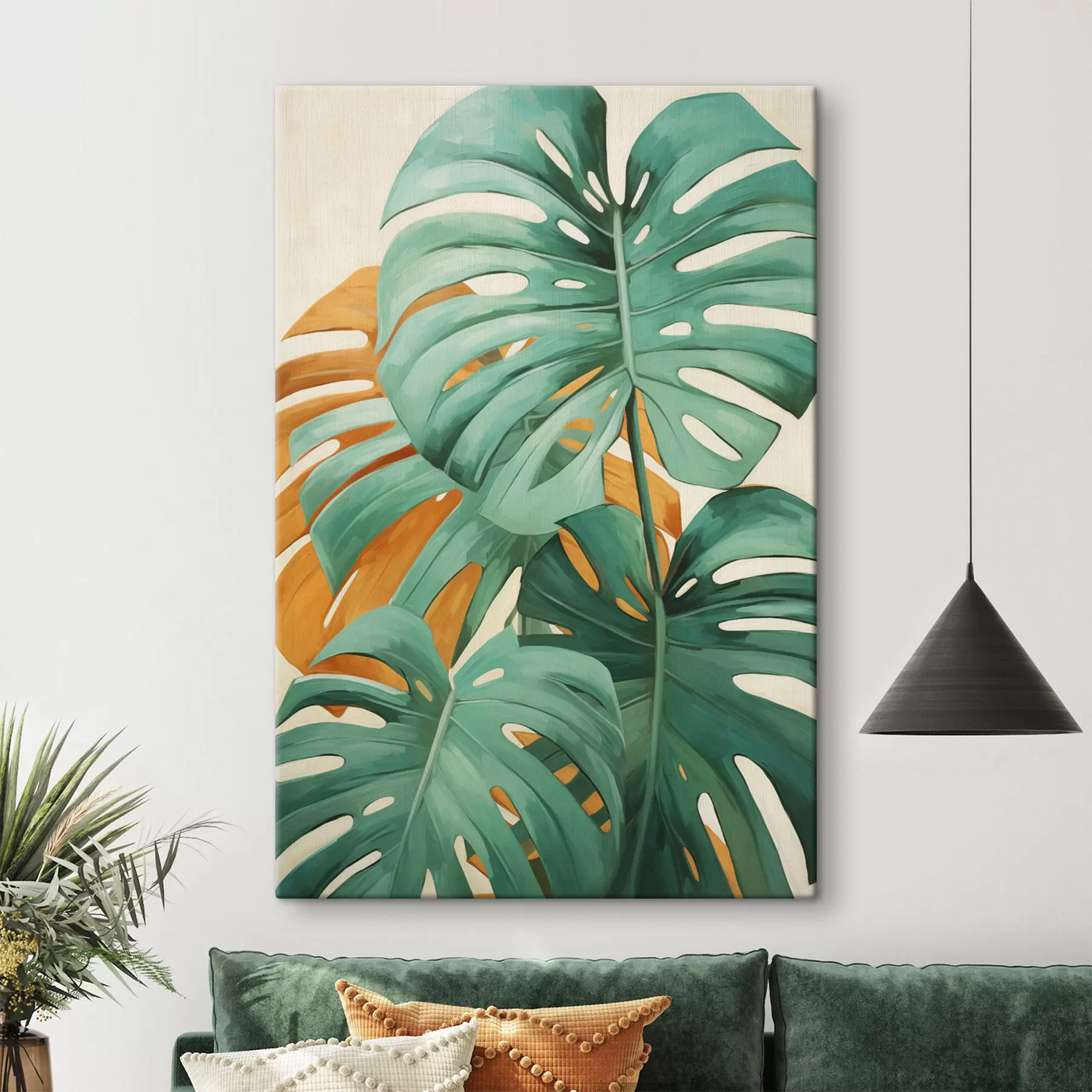 Tablouri Frunze mari de monstera, artă minimalistă cu textură s49468