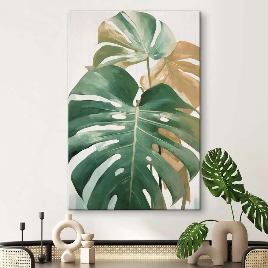Tablouri Frunze mari de monstera, artă minimalistă cu textură s49469