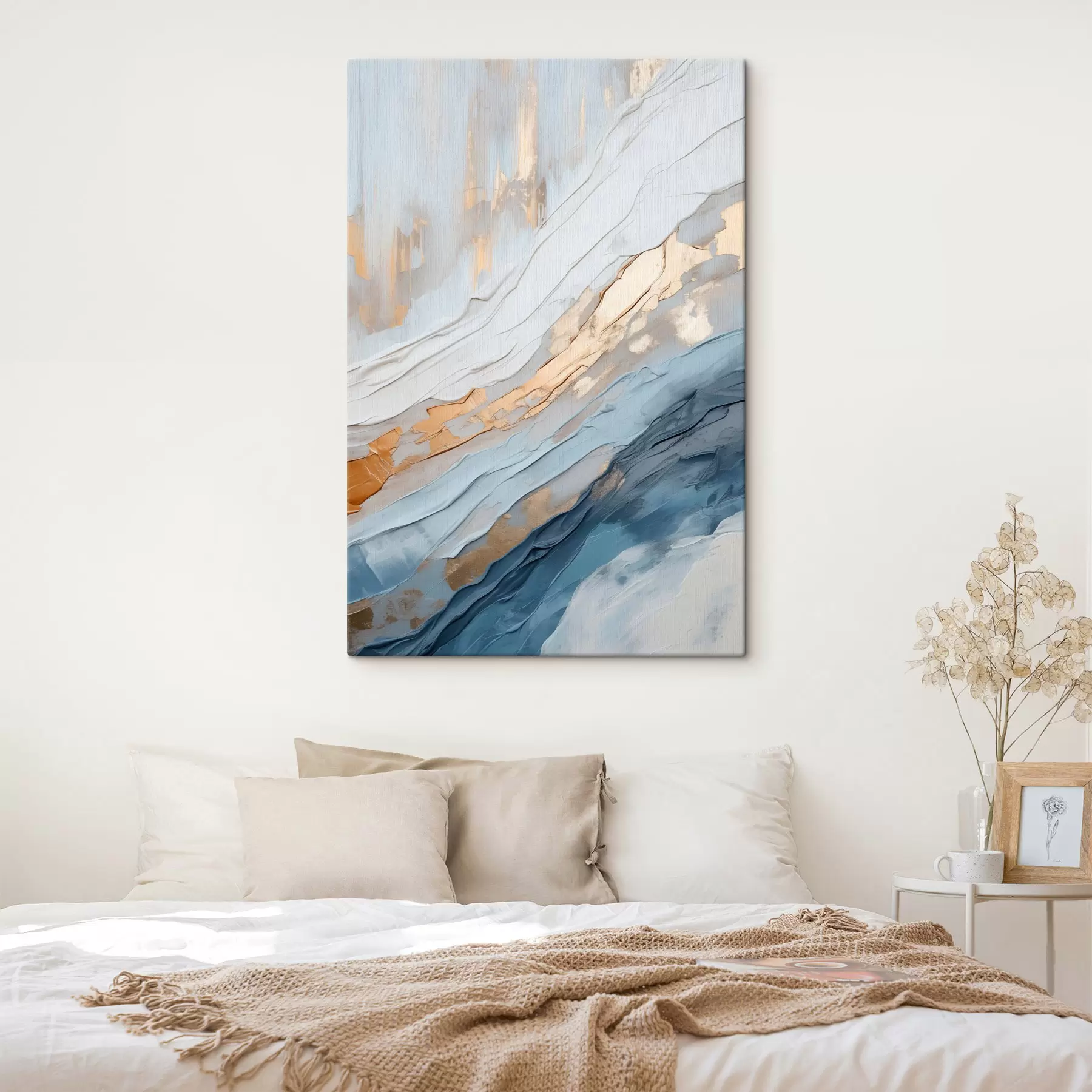 Tablouri Efect pictural abstract cu linii fluide de culoare albastră, artă texturată s49474