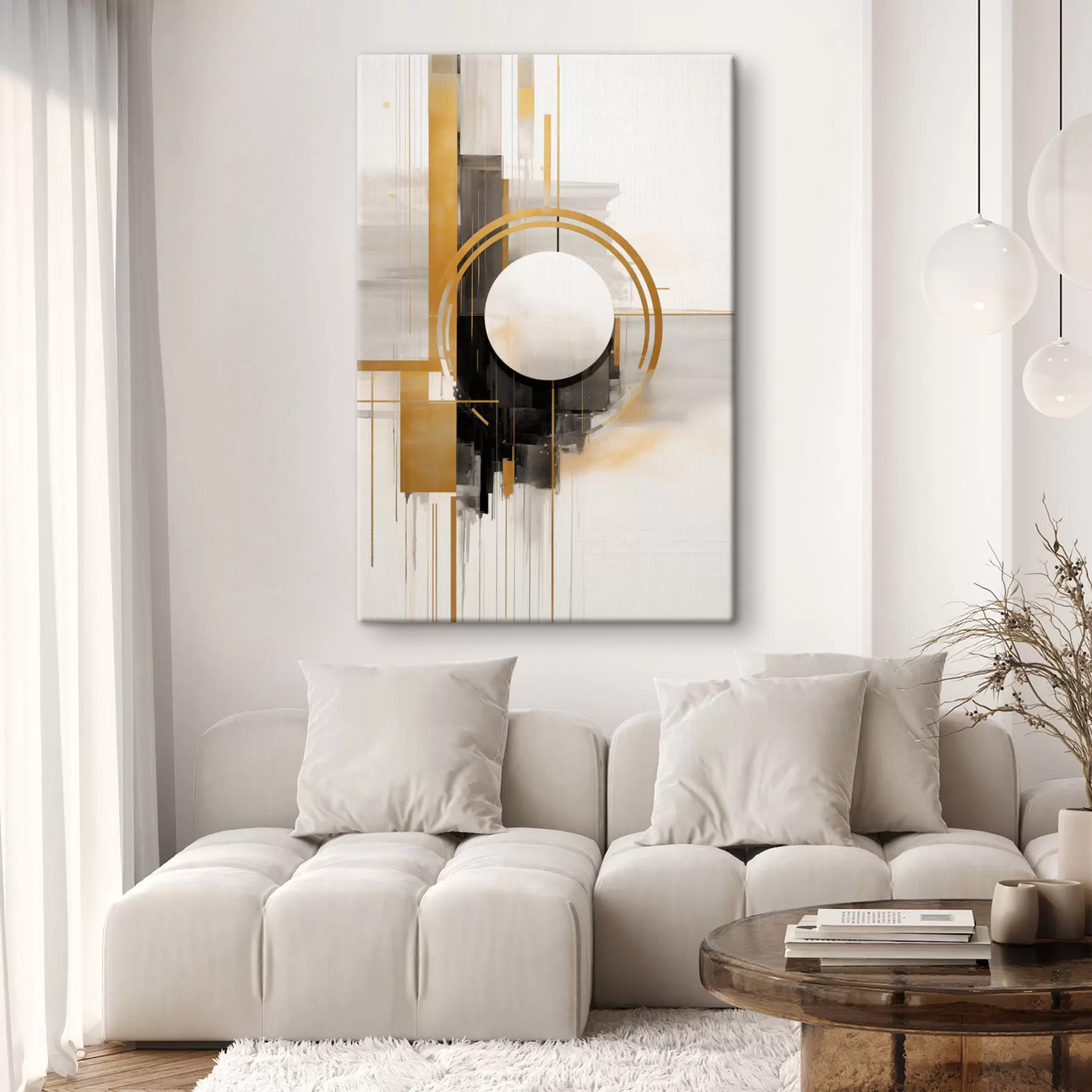 Tablouri Forme geometrice abstracte și cercuri cu accente galbene, artă texturată s49480