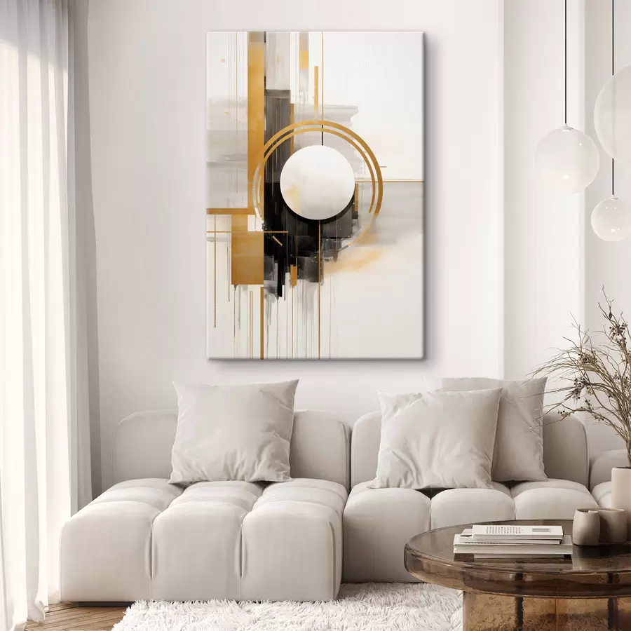 Tablouri Forme geometrice abstracte și cercuri cu accente galbene, artă texturată s49480
