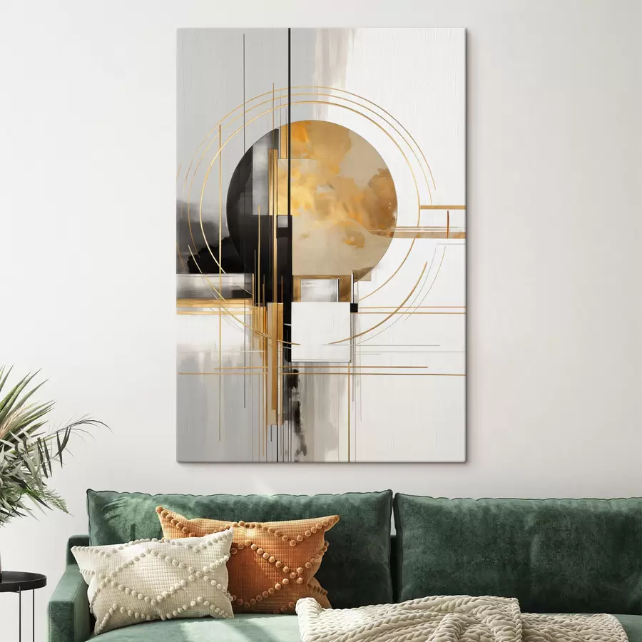 Tablouri Forme geometrice abstracte și cercuri cu accente galbene, artă texturată s49481