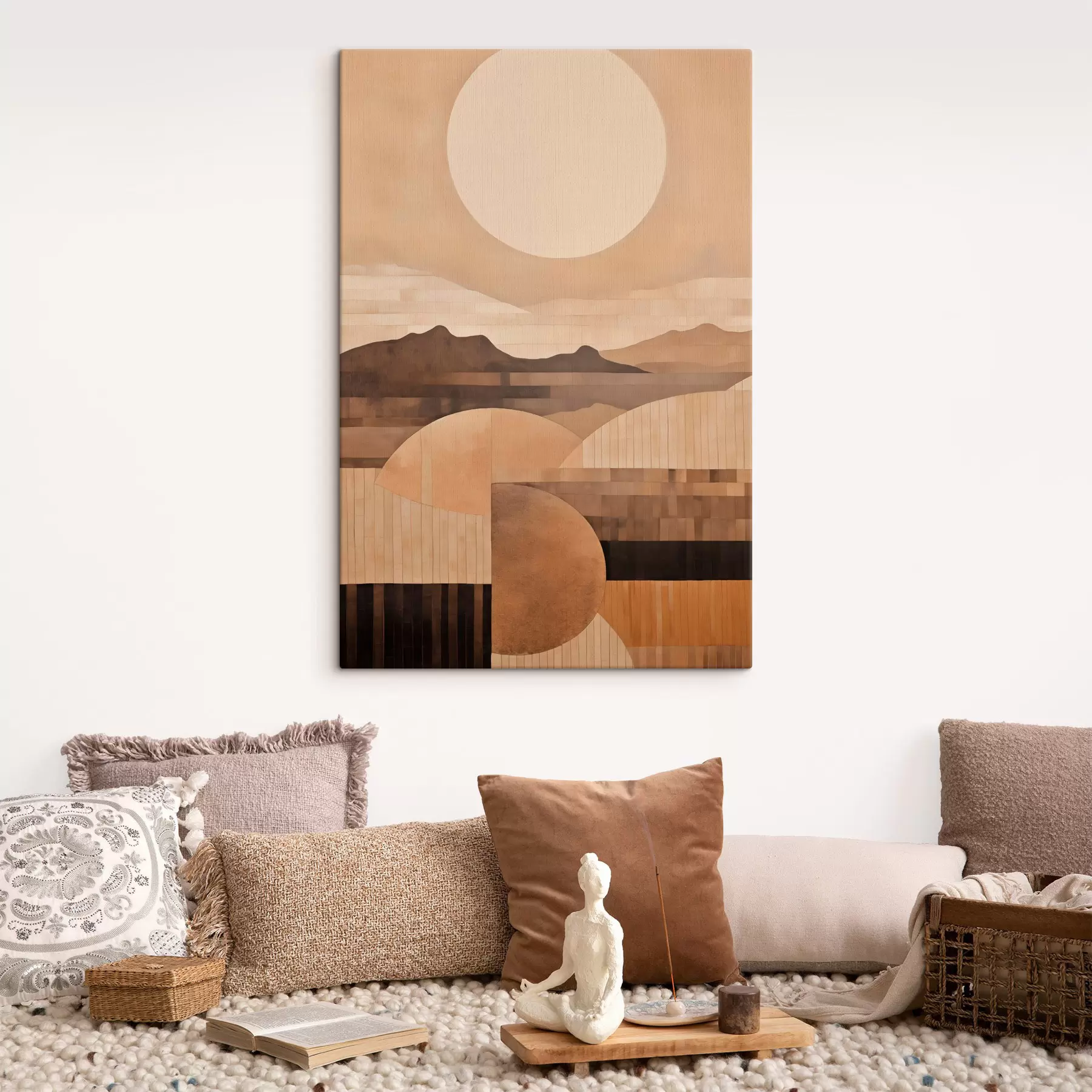 Tablouri Un peisaj minimalist cu forme geometrice, munți în nuanțe de sepia s49484
