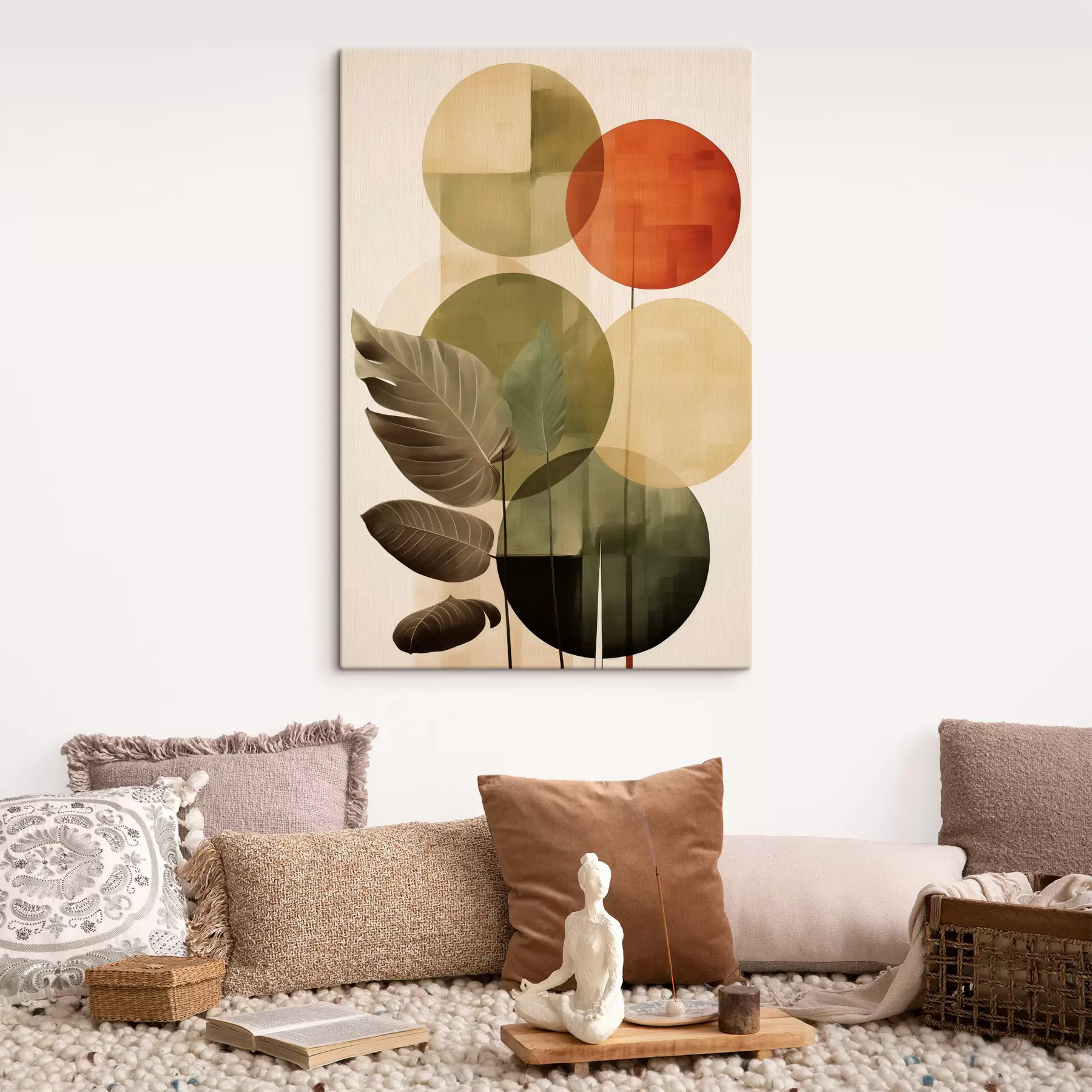 Tablouri Frunze pe un fundal geometric, în stilul artei moderne abstracte s49491