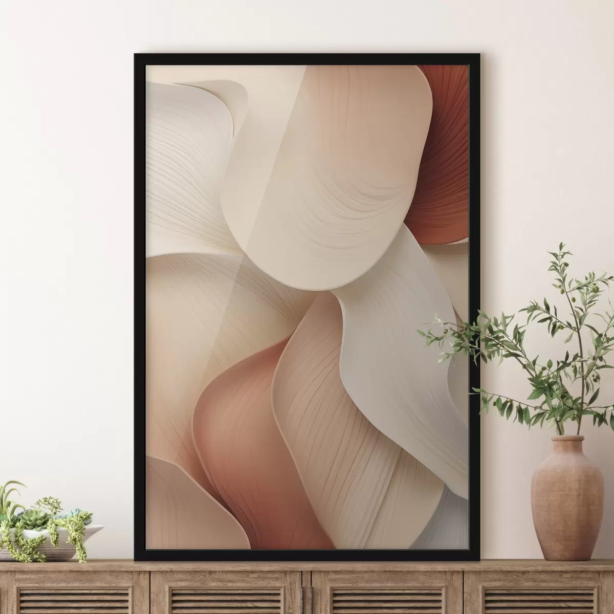 Poster Forme abstracte cu linii fluide și armonioase, în nuanțe de crem și bej f49488