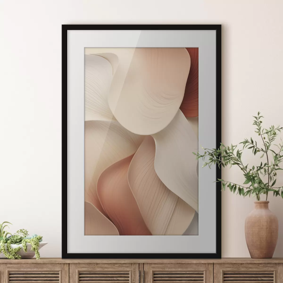 Poster Forme abstracte cu linii fluide și armonioase, în nuanțe de crem și bej f49488