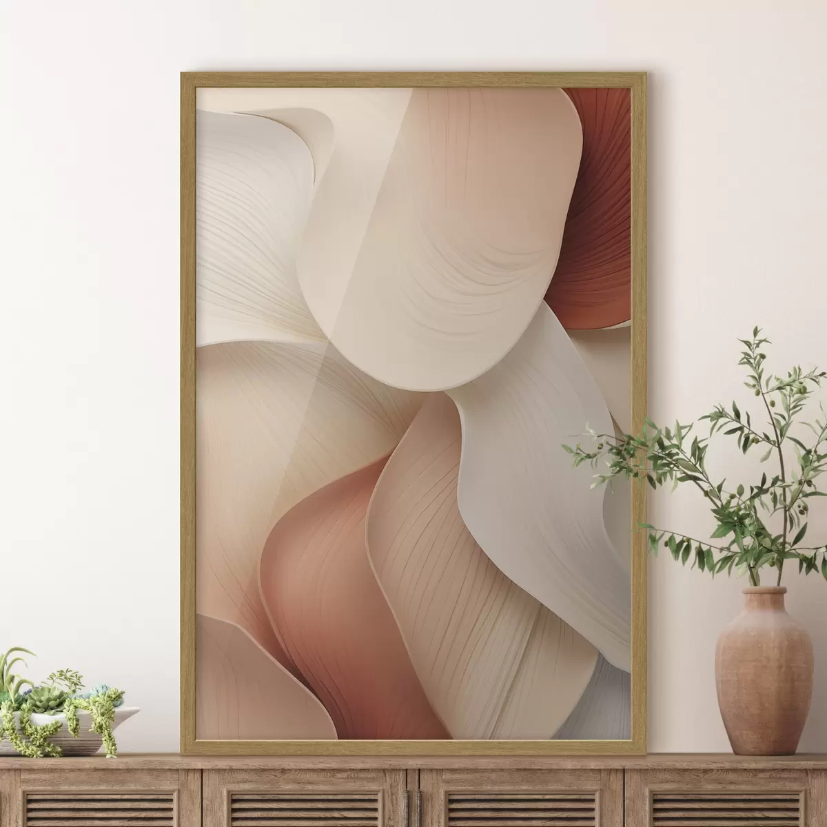 Poster Forme abstracte cu linii fluide și armonioase, în nuanțe de crem și bej f49488
