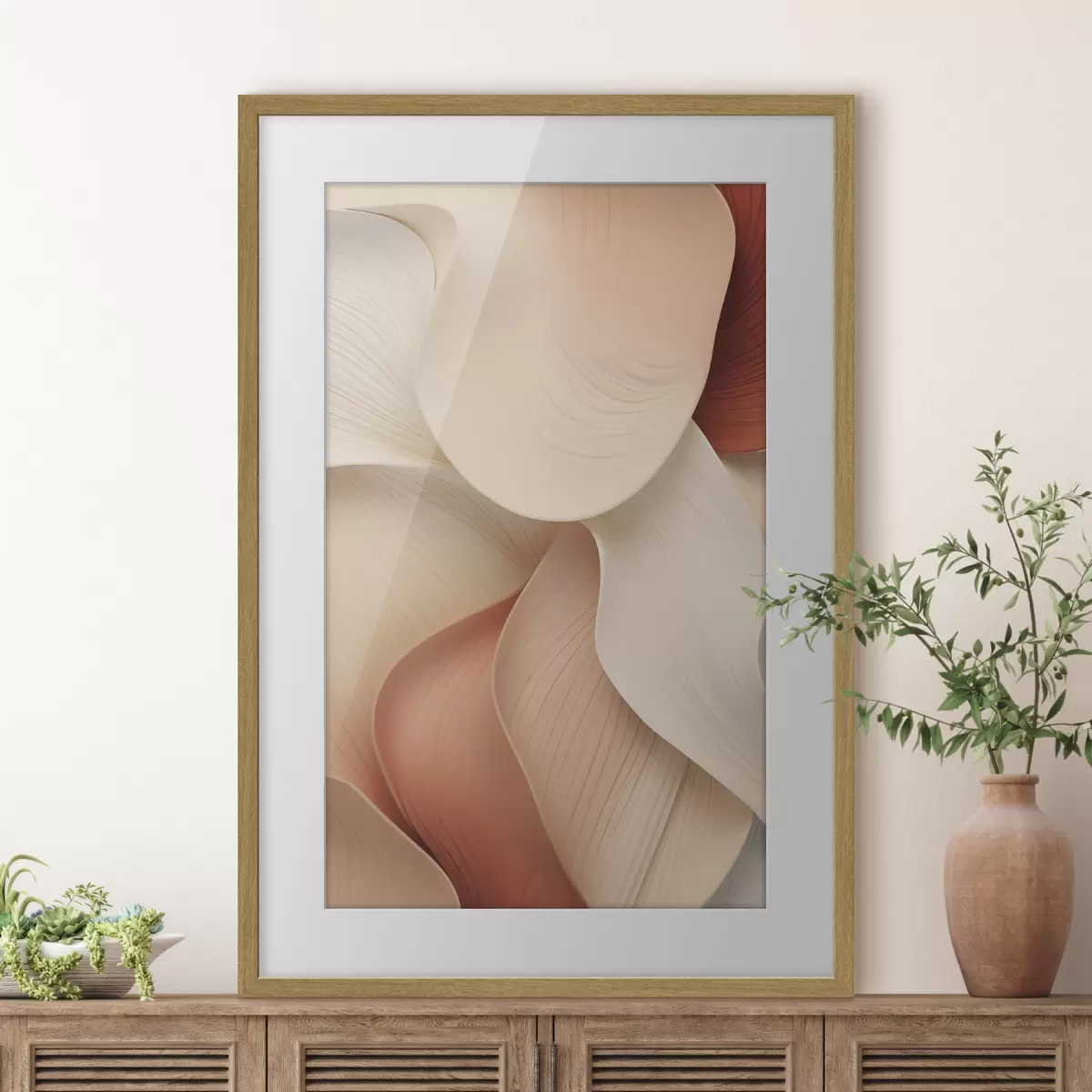 Poster Forme abstracte cu linii fluide și armonioase, în nuanțe de crem și bej f49488