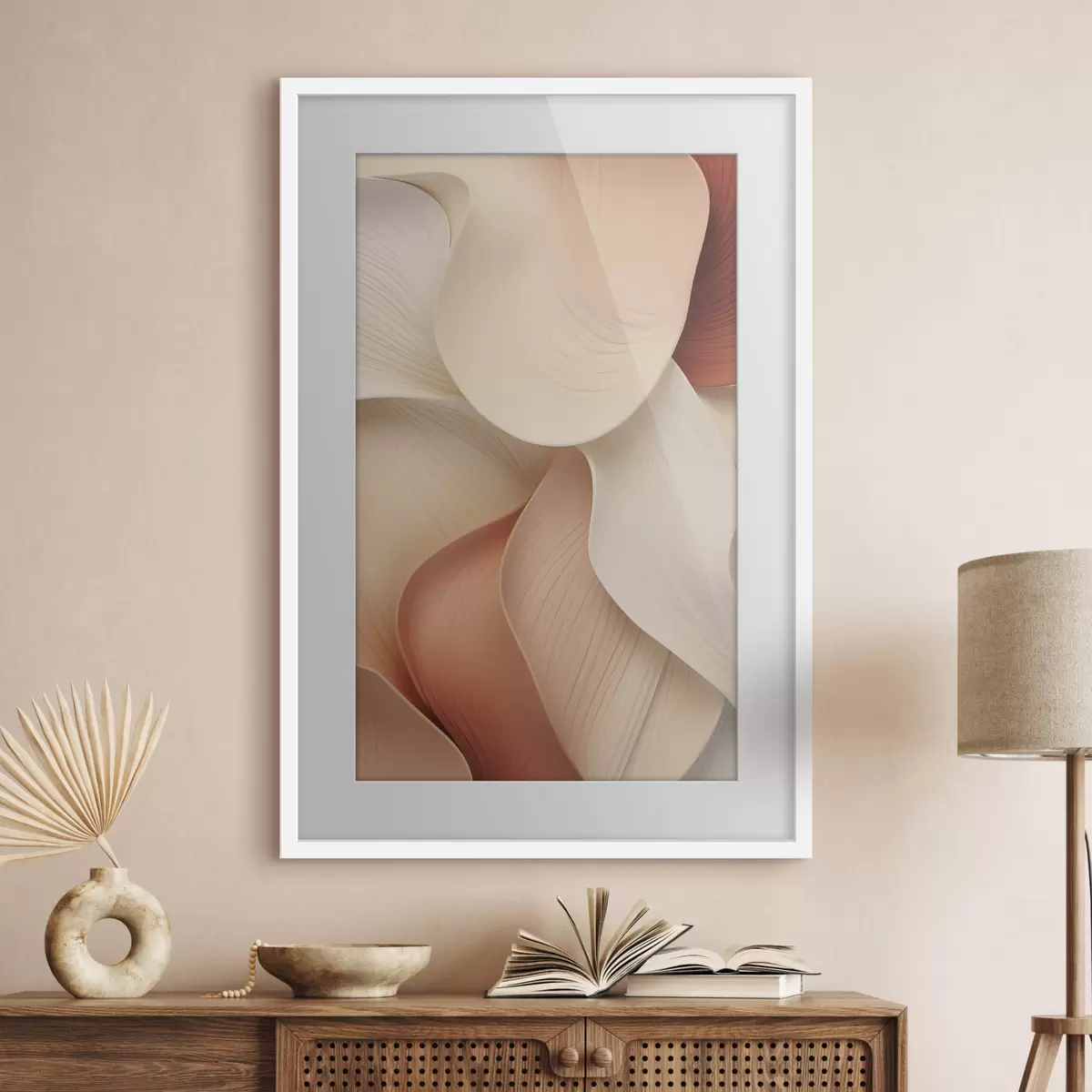 Poster Forme abstracte cu linii fluide și armonioase, în nuanțe de crem și bej f49488
