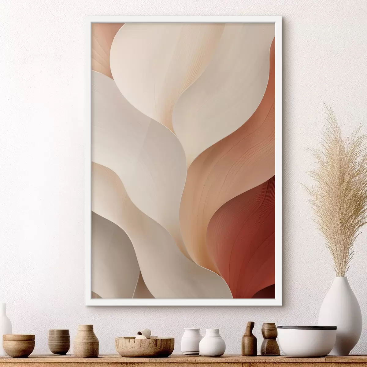 Poster Forme abstracte cu linii fluide și armonioase, în nuanțe de crem și bej f49489