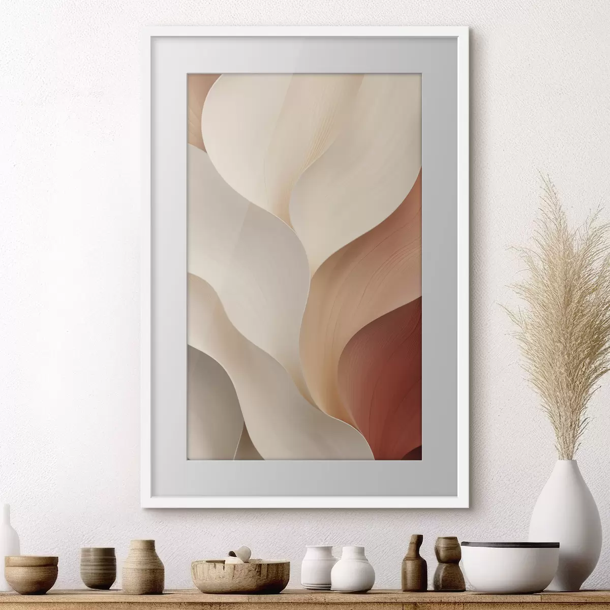 Poster Forme abstracte cu linii fluide și armonioase, în nuanțe de crem și bej f49489