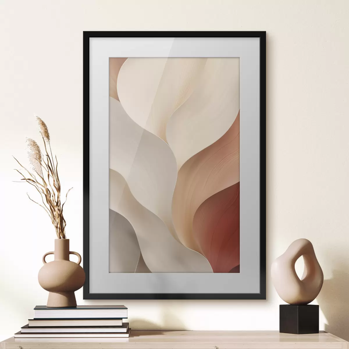 Poster Forme abstracte cu linii fluide și armonioase, în nuanțe de crem și bej f49489