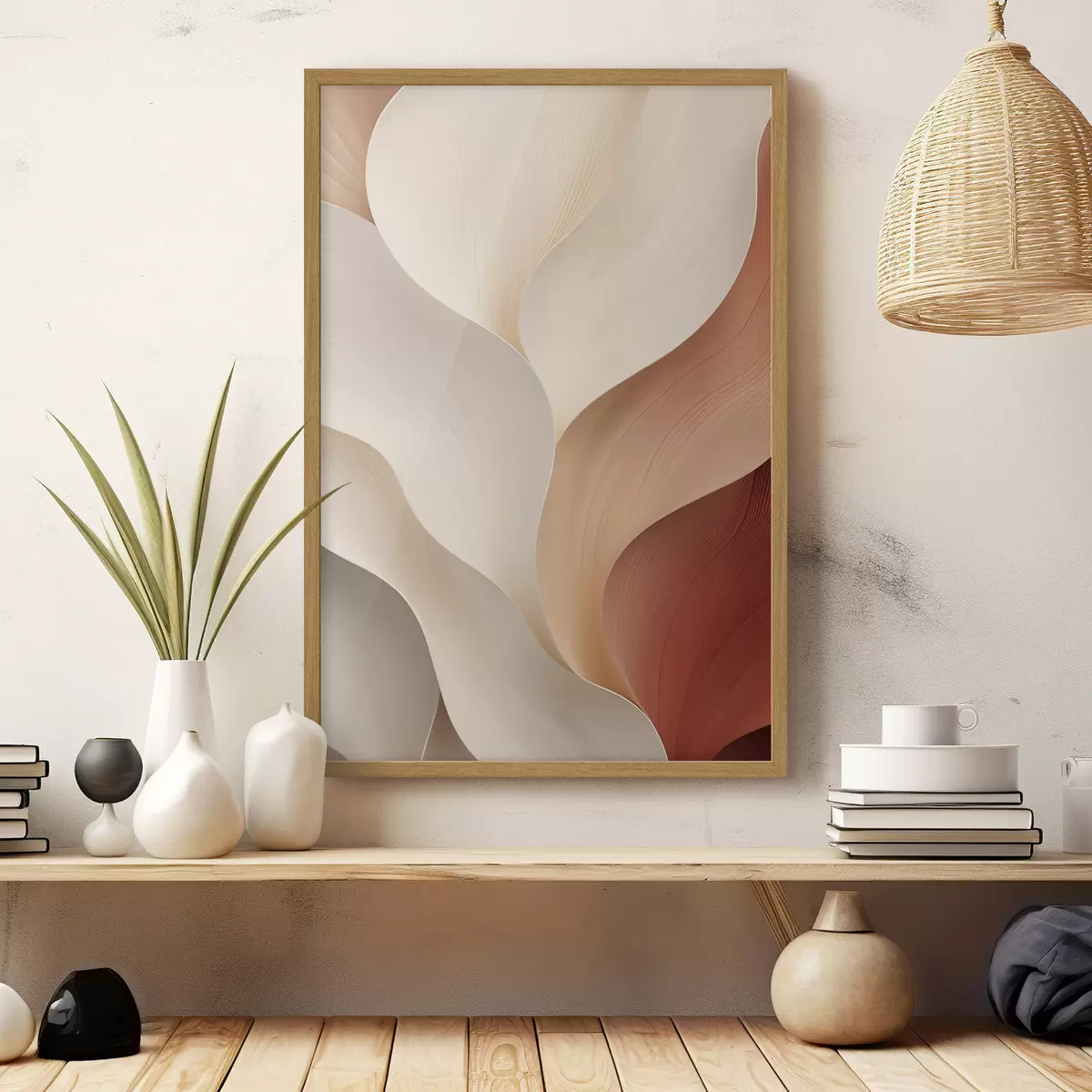 Poster Forme abstracte cu linii fluide și armonioase, în nuanțe de crem și bej f49489