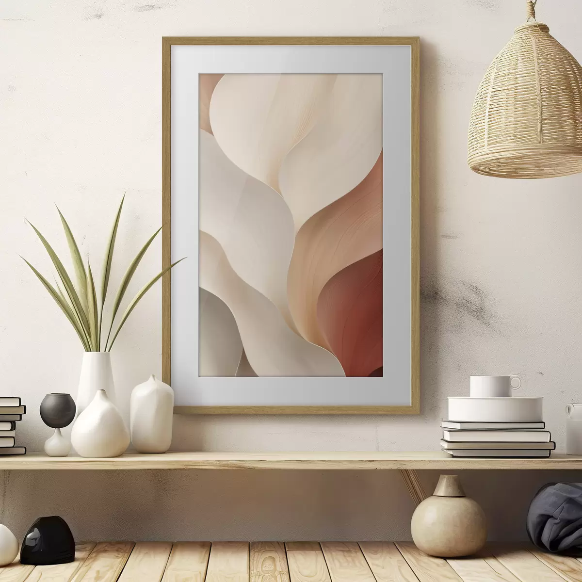 Poster Forme abstracte cu linii fluide și armonioase, în nuanțe de crem și bej f49489