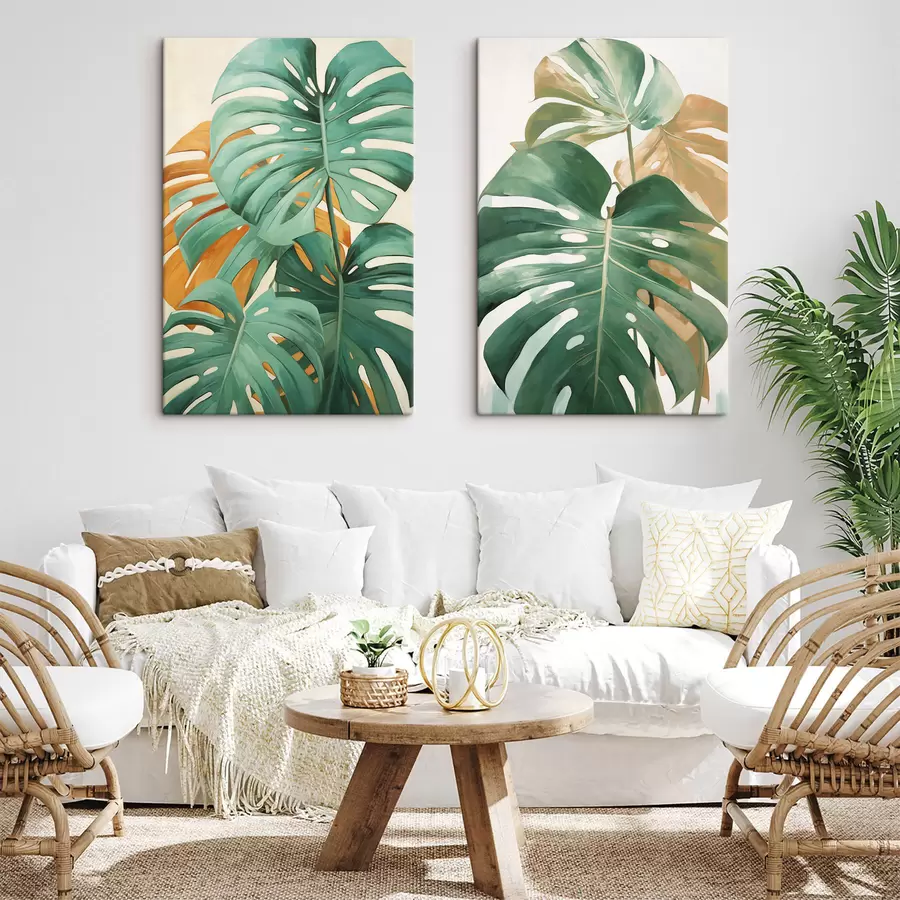 Tablouri Frunze mari de monstera, artă minimalistă cu textură m30570