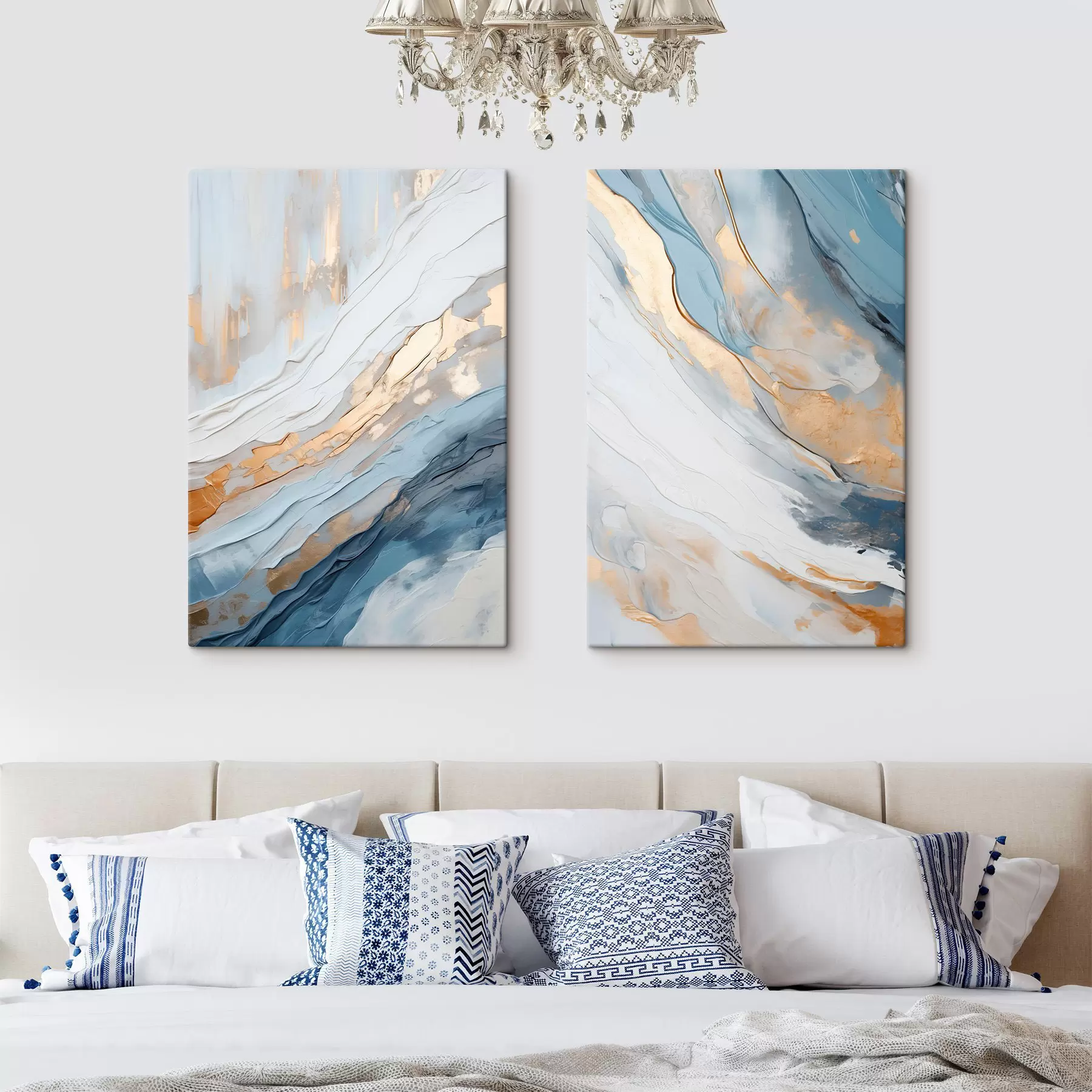 Tablouri Efect pictural abstract cu linii fluide de culoare albastră, artă texturată m30573