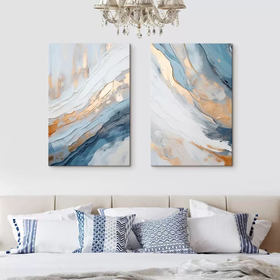 Tablouri Efect pictural abstract cu linii fluide de culoare albastră, artă texturată m30573