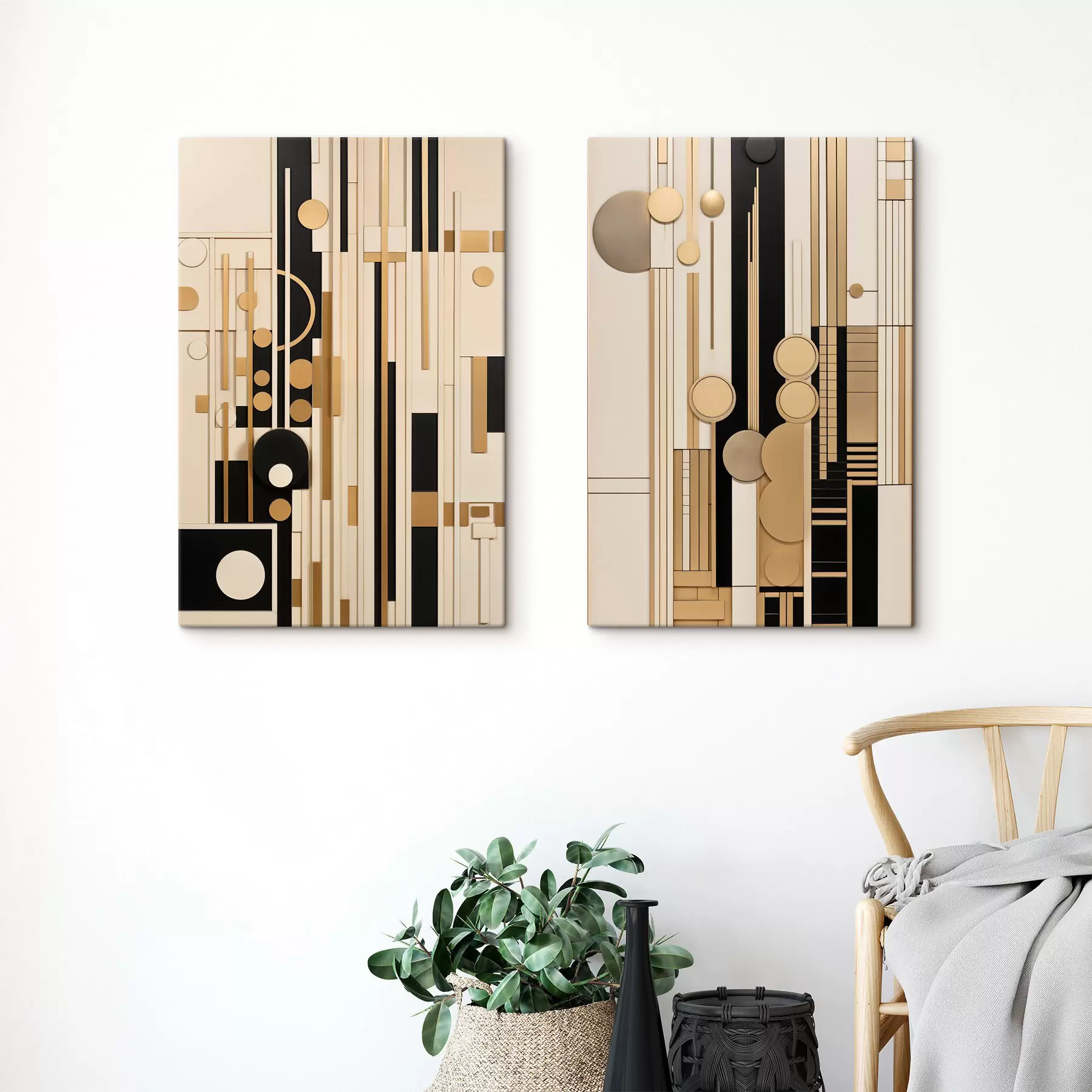 Tablouri O compoziție geometrică abstractă cu cercuri, dreptunghiuri și linii verticale m30577